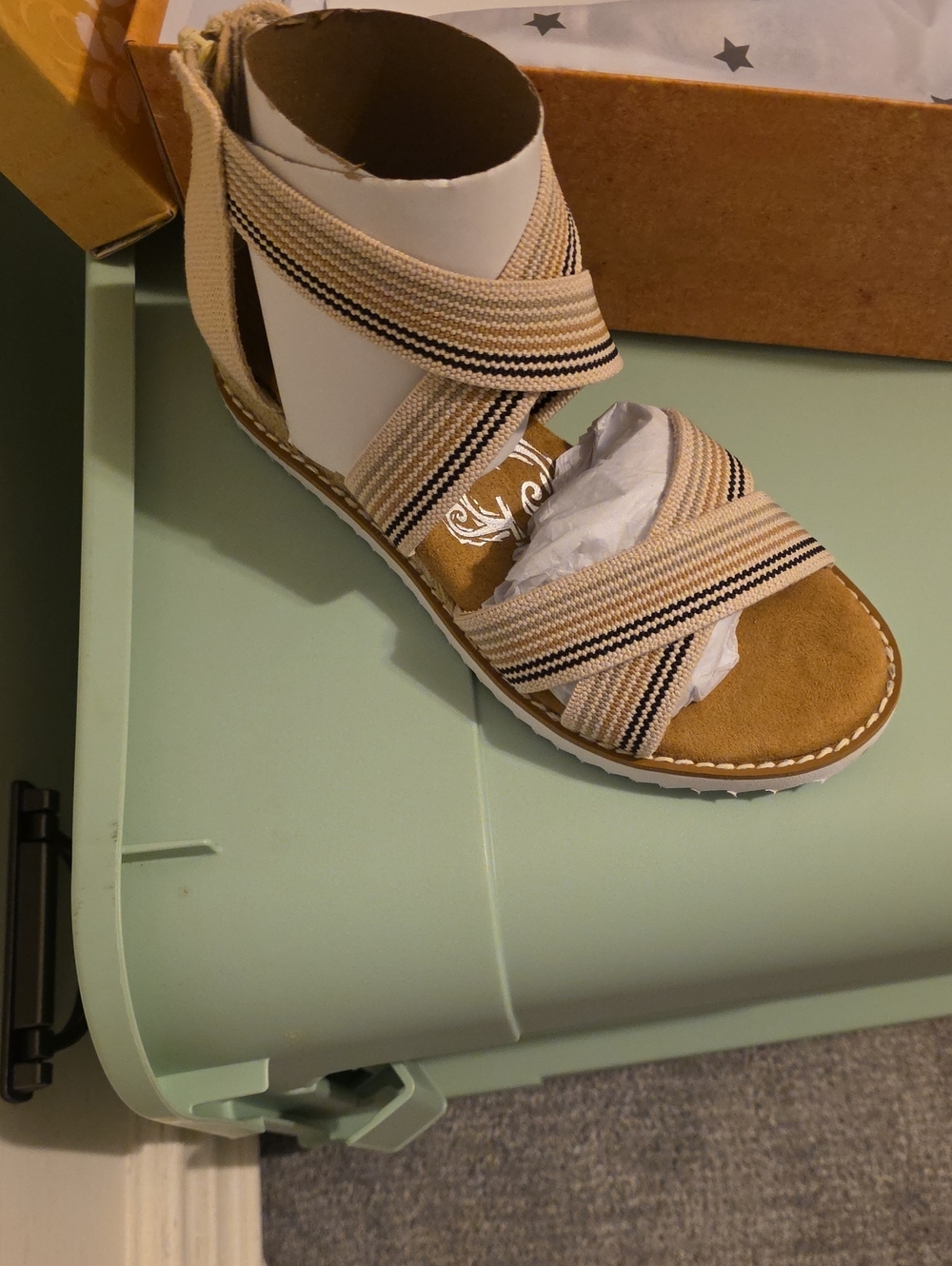 Very G Beige Striped Crisscross Wedge Sandals - Women
